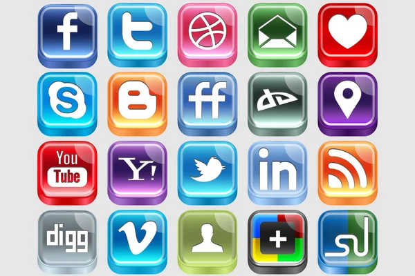 Icone dei social media in plastica — Vettoriale Stock