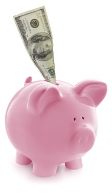 Piggy Bank with money in slot clipart