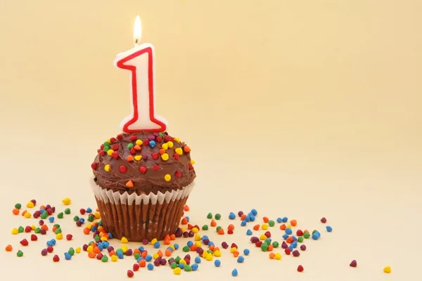 Cupcake con candela numero uno — Foto Stock
