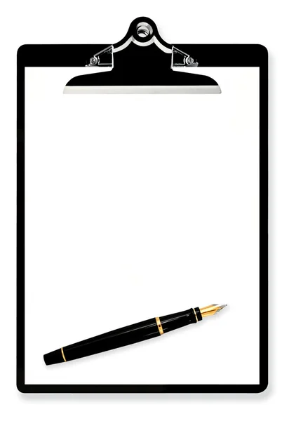 Blank Clipboard with Fountain Pen — Stock Photo, Image