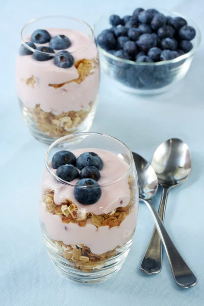 什锦麦片和蓝莓酸奶 — 图库照片