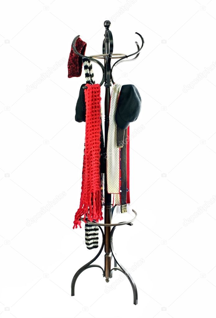 Coat Rack with Hats and Scarves