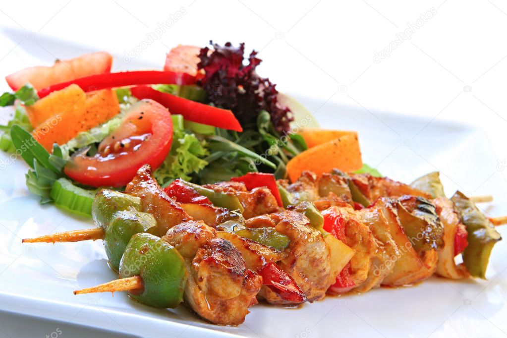 Chicken Kebabs and Salad
