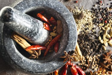 Mortar and Pestle with Spices clipart
