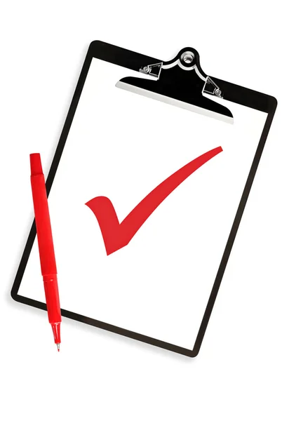 Clipboard with Red Tick and Pen — Stock Photo, Image