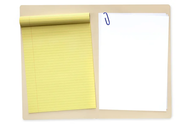 Carpeta de archivos con bloc de notas y papel —  Fotos de Stock
