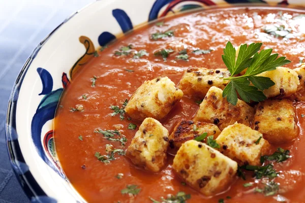 Sup tomat dengan croutons — Stok Foto