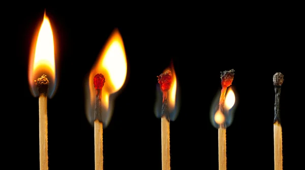Série de fósforos em chamas — Fotografia de Stock
