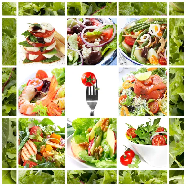 Gezonde salades collage — Stockfoto