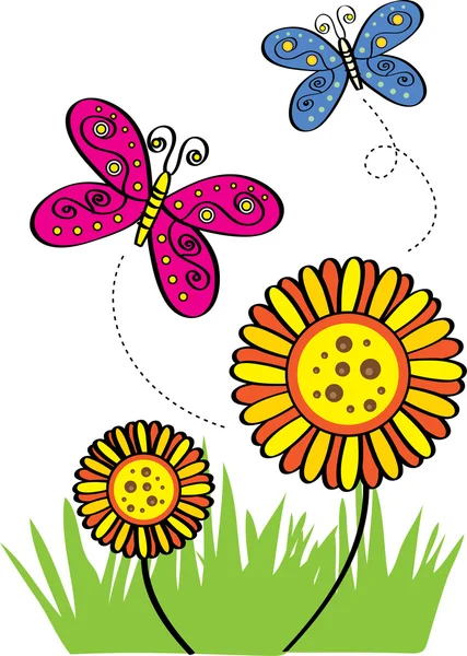 Schmetterling flattert auf Blume — Stockvektor