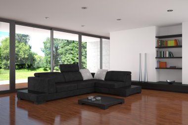 Modern living room with parquet floor clipart