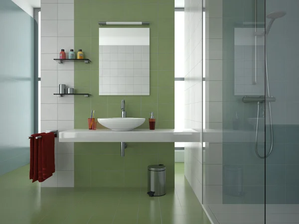Moderne groene badkamer — Stockfoto