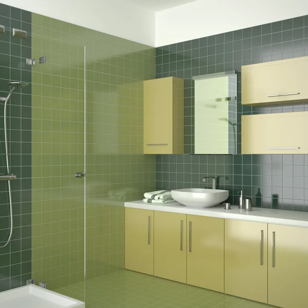 Groene hedendaagse badkamer — Stockfoto