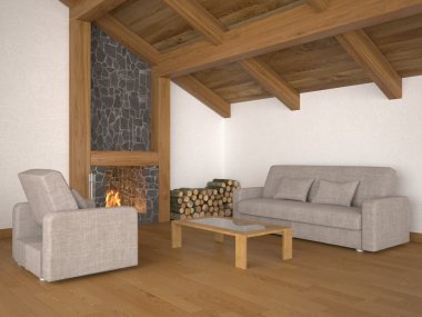 Living room with fireplace clipart