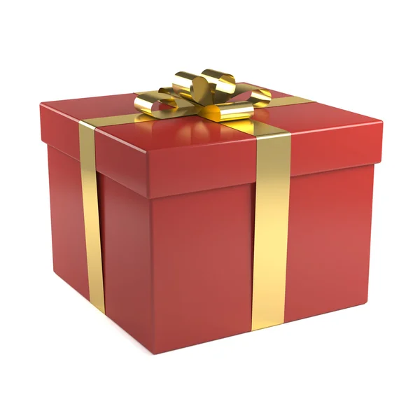 Rote Geschenkschachtel mit goldenem Band — Stockfoto