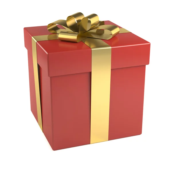 Красная подарочная коробка с золотой лентой — стоковое фото