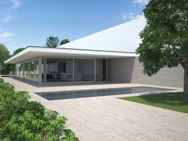 Современный дом с садом и бассейном
