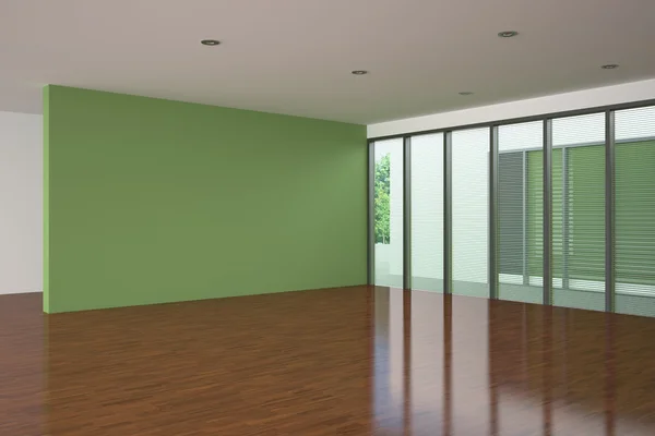 Σύγχρονη άδειο καθιστικό δωμάτιο με πράσινο τοίχο — Φωτογραφία Αρχείου