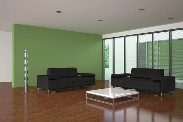 Modernes Wohnzimmer mit grüner Wand — Stockfoto