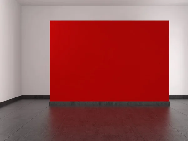 Moderner, leerer Raum mit roter Wand und gefliestem Boden — Stockfoto
