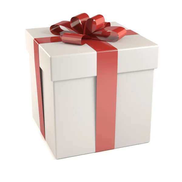 Weiße Geschenkschachtel mit roter Schleife — Stockfoto