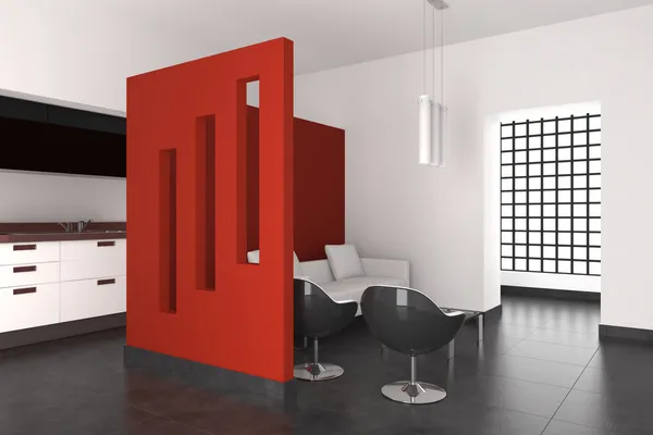 Modern iç oturma odası ve mutfak — Stok fotoğraf