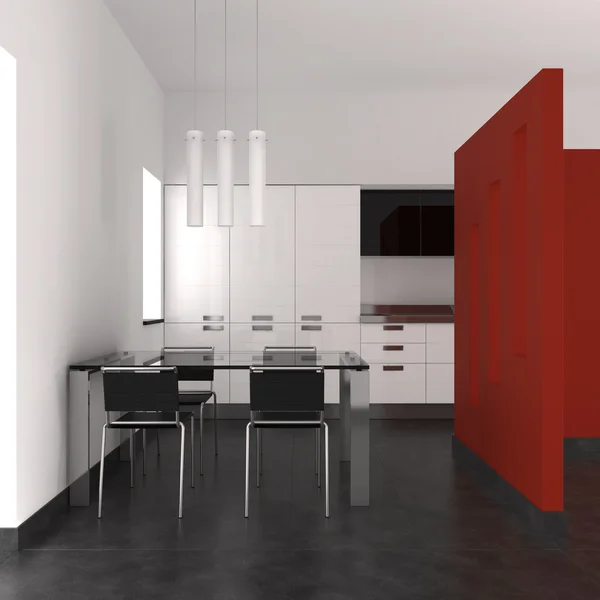 Intérieur moderne avec cuisine et salle à manger — Photo