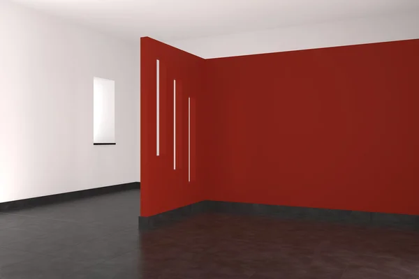 Modern Tom interiör med röda väggar och klinkergolv — Stockfoto