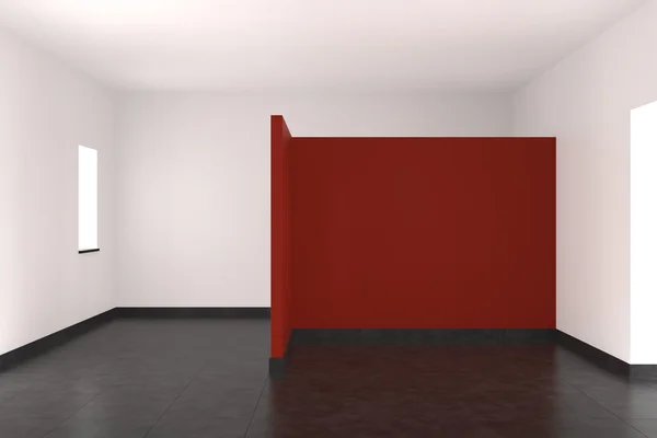 Modern leeg interieur met rode muur en betegelde vloer — Stockfoto