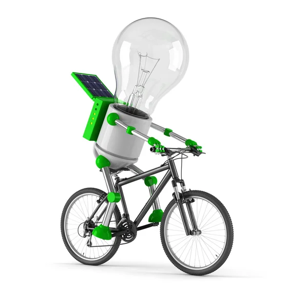 Güneş enerjili ampul robot - Bisiklete binme — Stok fotoğraf