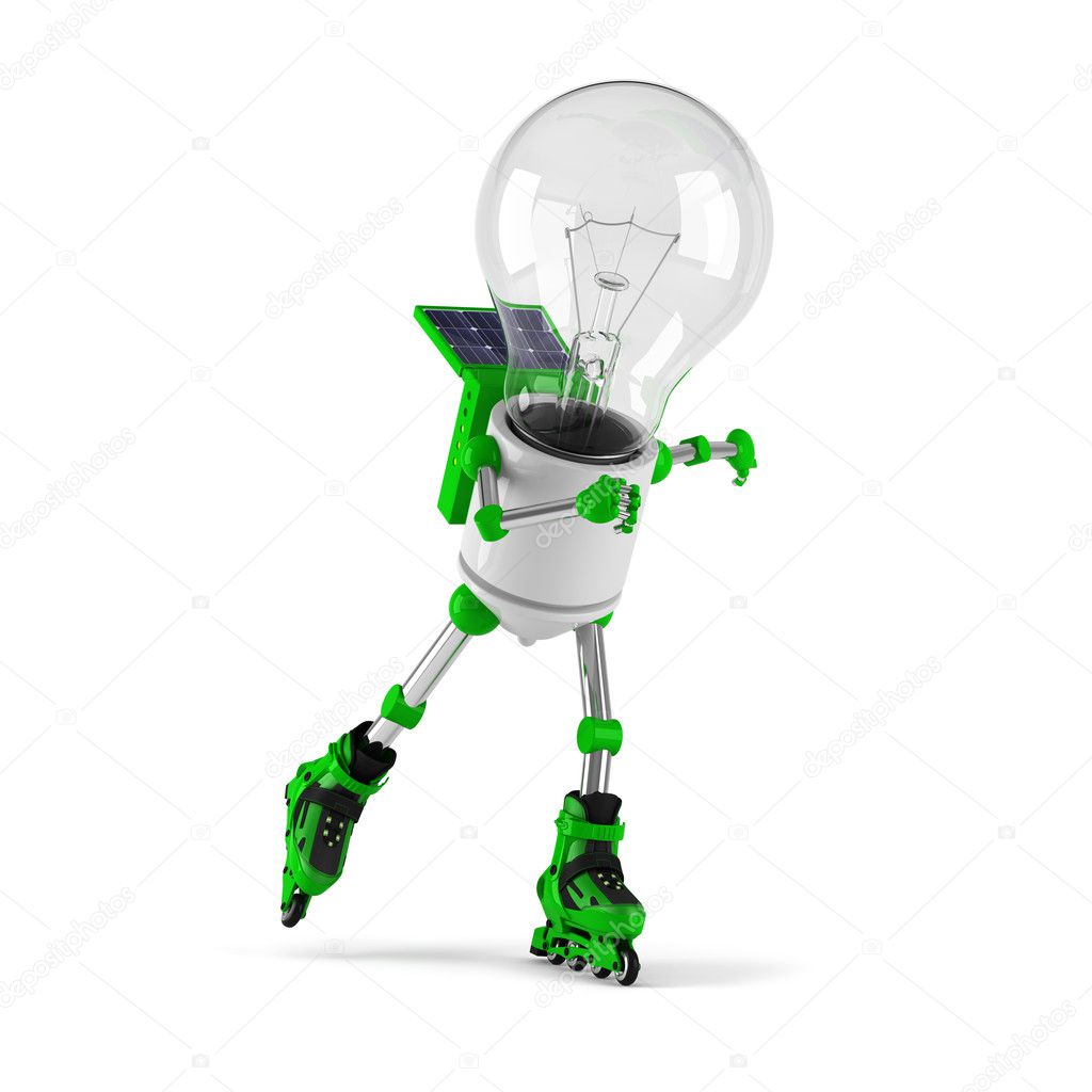 Solar powered light bulb robot - roller skating