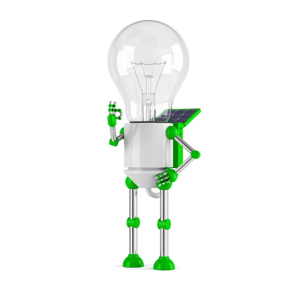 Solar powered light bulb robot - ok — Stock Photo, Image