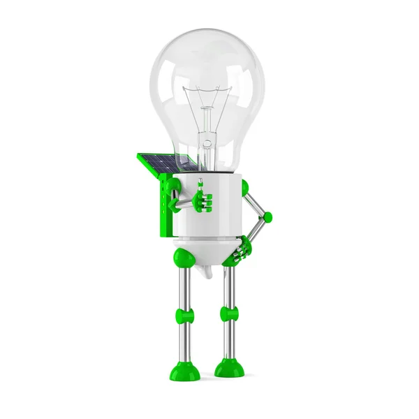 Solar powered light bulb robot - thumbs up — Stock Photo, Image
