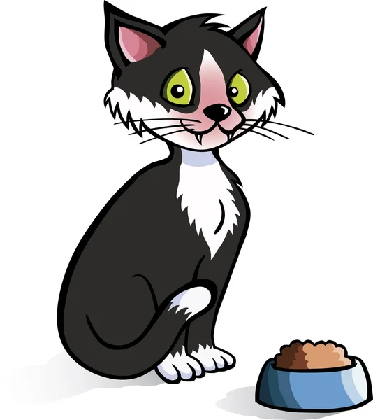 Karikatür kedi gıda kase ile — Stok Vektör