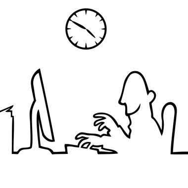 Man behind a computer working 9 to 5 clipart