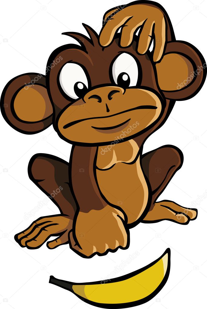 Desenho Animado De Macaco Sorridente E Marrom. Ilustração do Vetor