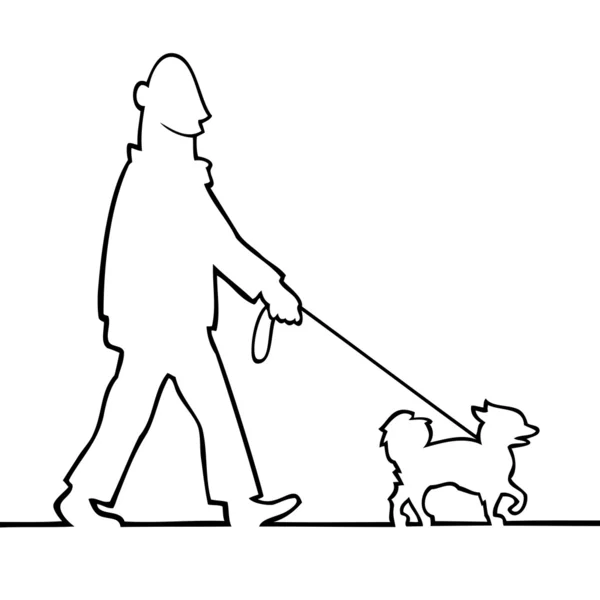 Man berjalan anjing - Stok Vektor