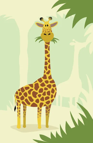Cartoon giraffe met bomen — Stockvector