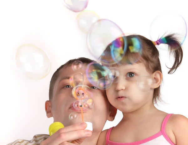 Family play in bubble — Stock Photo, Image