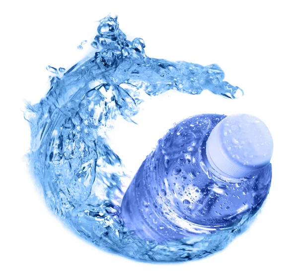 Plastic fles in water splash — Stockfoto