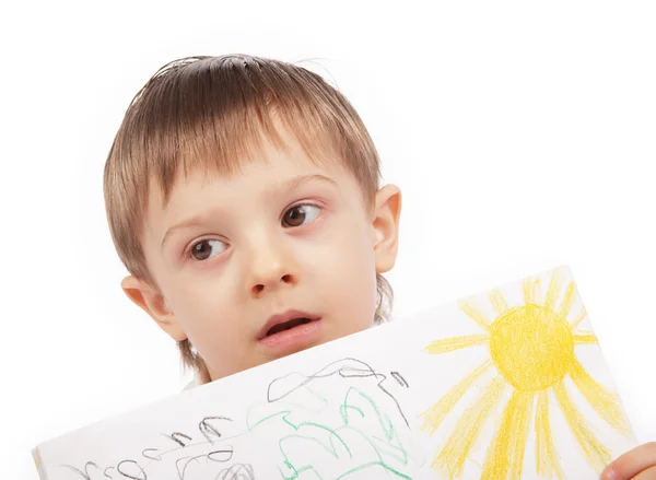 Boy and him drawing — Stock Photo, Image