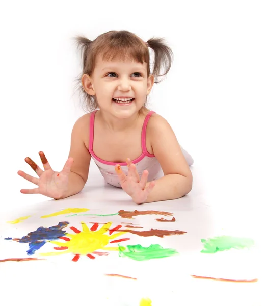 Girl finger paint — Stock Photo, Image