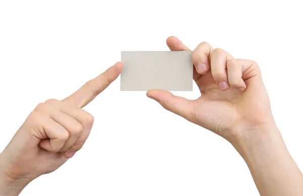 Hand hält eine leere Visitenkarte — Stockfoto