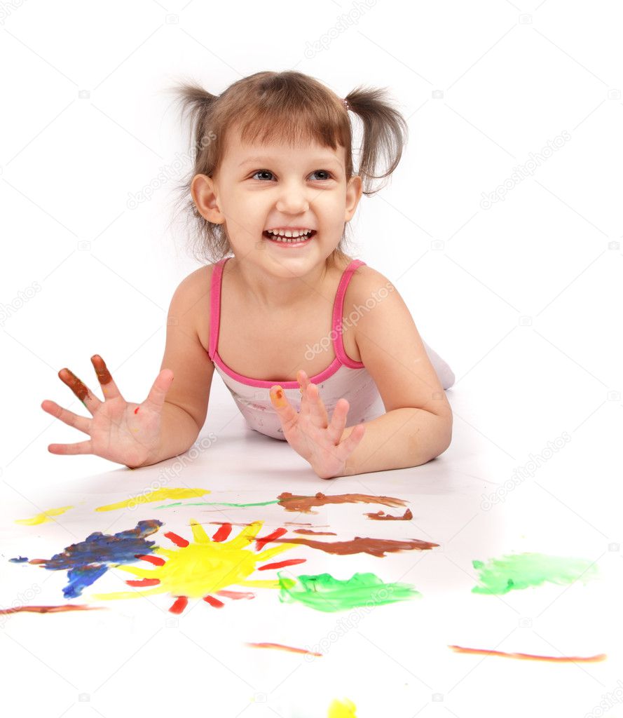 Girl finger paint — Stock Photo © chepko #5645113