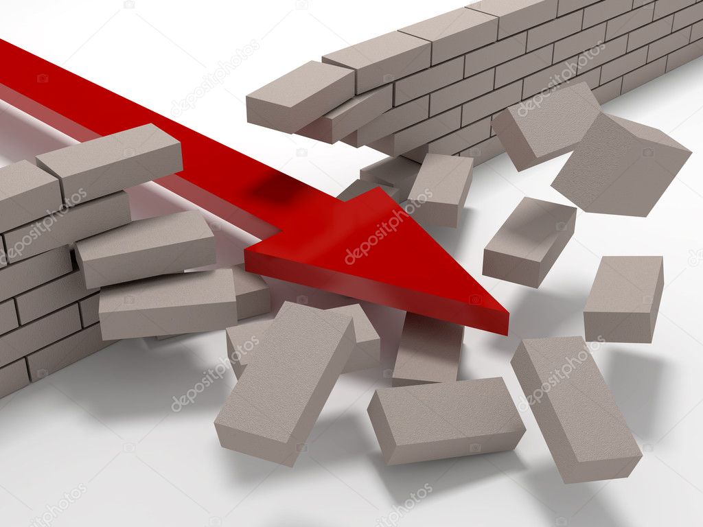 Arrow breaks a brick wall