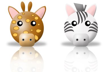 Giraffe and zebra animals icons clipart