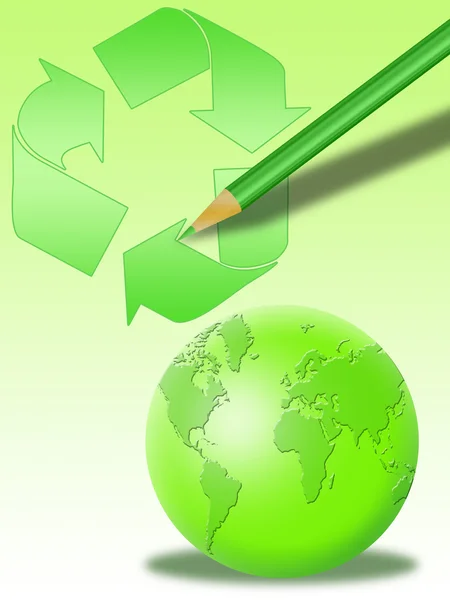 Reciclagem mundo e lápis — Fotografia de Stock