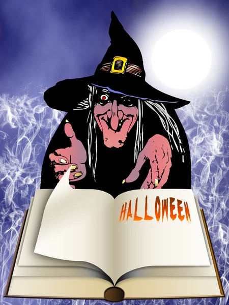 Halloween książki i czarownica — Zdjęcie stockowe