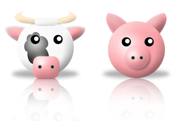 Cow and pig animals icons — Stock Photo, Image