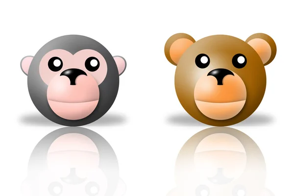 Monkey and bear animals icons — Stock Photo, Image